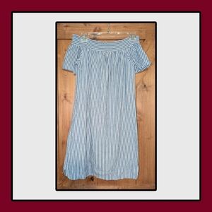 J. Crew Elegant White and Blue Pinstripe Ladies Top